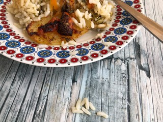 Rice potatoes and artichokes baked meal