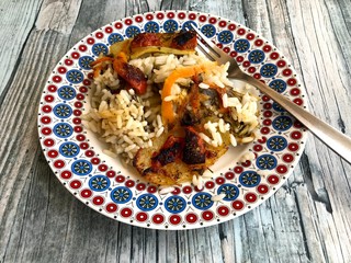 Rice potatoes and artichokes baked meal