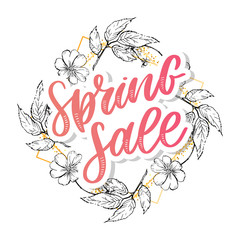 Spring sale Vector word sale .Letters made of flowers and leaves on a white background.
