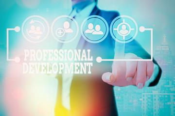 Conceptual hand writing showing Professional Development. Concept meaning Learning to earn or...