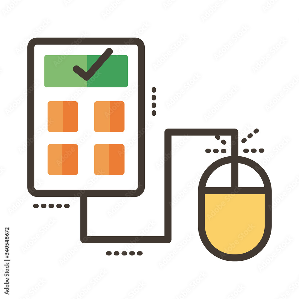 Poster calculator math with mouse line and fill style icon