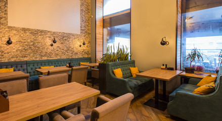 Interior design and atmosphere of restaurant or cafe