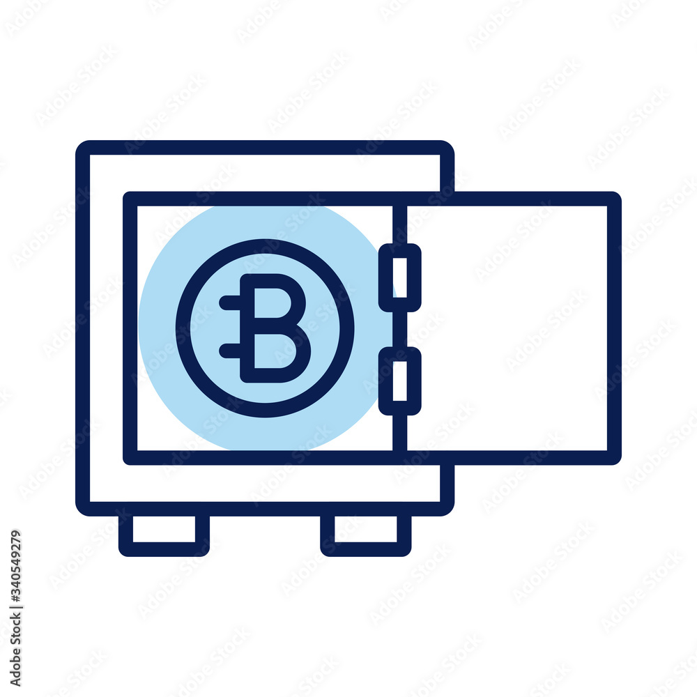 Poster bitecoin in safe box crypto currency line style icon