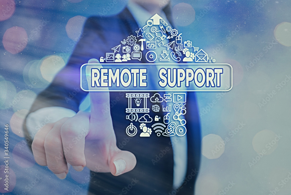 Poster conceptual hand writing showing remote support. concept meaning type of secure service, which permit