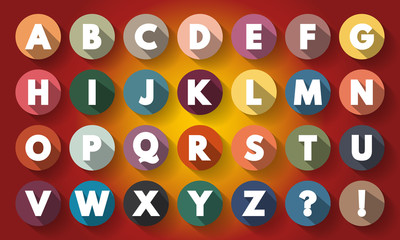 Flat Design Letters, icons alphabet with long shadow, concept background