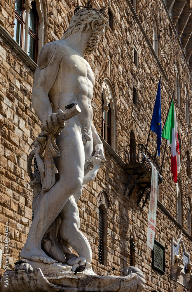 Wall mural Fountain of Neptune by Bartolomeo Ammannati, in the Piazza della Signoria, Florence, Italy