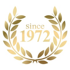 Year 1972 gold laurel wreath vector isolated on a white background  - obrazy, fototapety, plakaty