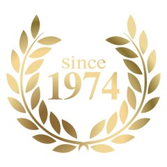 Year 1974 gold laurel wreath vector isolated on a white background  - obrazy, fototapety, plakaty