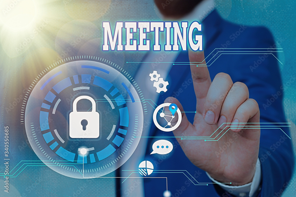 Poster text sign showing meeting. business photo text assembly of showing for a particular purpose or for f