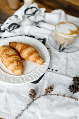 gourmet, table, menu, romantic, morning, closeup, white, bed and breakfast, powdered sugar, powdered, cuisine, homemade, natural, fresh, coffee, bake, pastry, meal, food, yummy, organic, eat, croissan