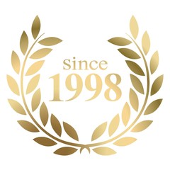 Year 1998 gold laurel wreath vector isolated on a white background 