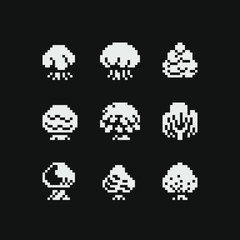 1bit trees set, pixel art style, isolated vector illustration. Game assets. Element design for stickers, embroidery, mobile app. 8-bit sprite.