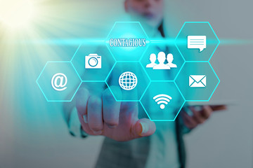 Word writing text Contagious. Business photo showcasing transmissible by direct or indirect contact with someone infected