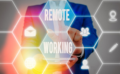 Word writing text Remote Working. Business photo showcasing style that allows professionals to work...