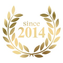 Year 2014 gold laurel wreath vector isolated on a white background  - obrazy, fototapety, plakaty
