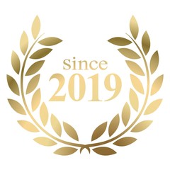 Year 2019 gold laurel wreath vector isolated on a white background 