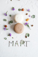 March 8 inscription of flowers and sweets womans day