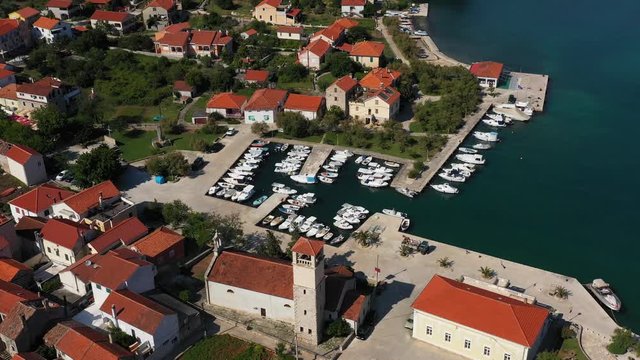 Old Mediterranean Village Center on Island Iž in Adriatic Sea Croatia - Aerial Drone View