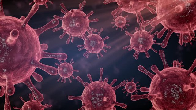 3D virus cells concept. Viral disease outbreak. Bacteria abstract background. Pathogen respiratory influenza. Flying Covid virus cells