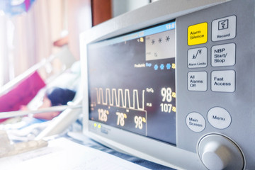 Image of medical ventilator. Hospital respiratory ventilation. Patient life saving machine. Intensive care unit ventilator - 340556418