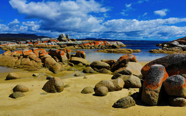 Australia Coast Stones Sky Tasmania Clouds Nature photo 