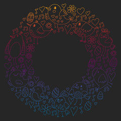 Pattern kids fabric, textile, nursery wallpaper. Vector illustration. Hand drawn singing birds and flowers for little children.