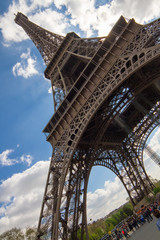 Fototapeta na wymiar Bottom view of Eiffel tower in Paris.