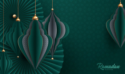 Paper cut ramadan Kareem background ,ramadan lantern origami, vector illustration