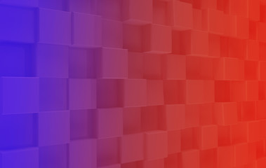 3D squares abstract background. Realistic wall of cubes. Three-dimensional render illustration.