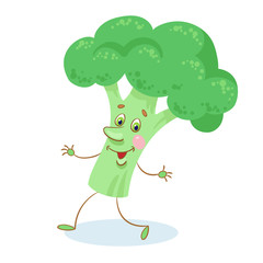 Cute broccoli. In cartoon style. Isolated on white background. Vector flat illustration.