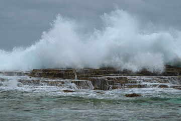 Sea blowholes on the coast of tropical coral island, Mapu 'A Vaea, Tonga