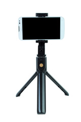 Smart Phone with a tripod on isolated white background.