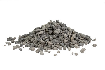  Granite rubble isolate on a white background. Crushed stone is used in the construction of roads and concrete.