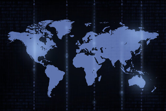 llustrartion of world map with matrix binary code falling - Powered by Adobe