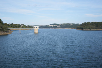 Castelo do Bode dam lake reservoir landscape in Portugal