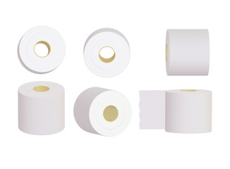 Toilet paper set on white background