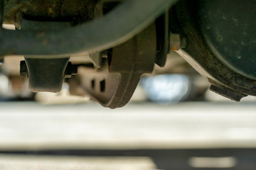 detail of suspension under a car