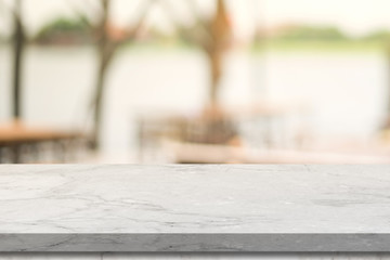 3D rendering, Empty Marble table top with light bokeh on blurred restaurant background