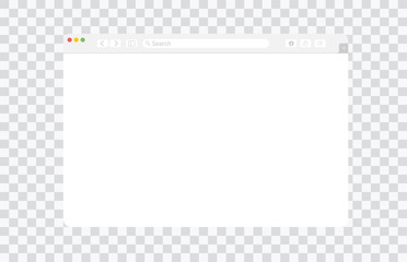 Empty browser window on transparent background. Empty web page mockup with toolbar. Display, panel.