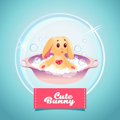 Cute toy bunny awash in bubbles