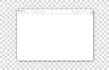 Empty browser window on transparent background. Empty web page mockup with toolbar. Display, panel.