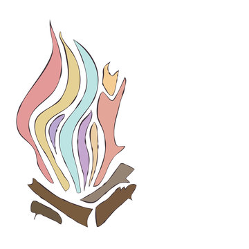 Campfire with logs and high flame.
Flat vector drawing in fine colors.
Bonfires are a traditional Lag BaOmer (Jewish holiday) feature
