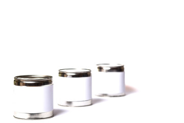 Three metal cans. Metal cans with preservation.