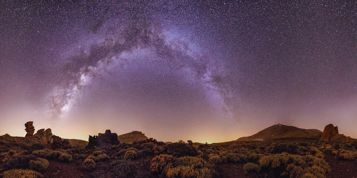 Milky way galaxy in Tenerife Canary Islands. High resolution panoramic photo