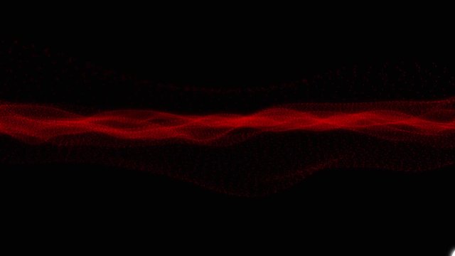 Abstract stripe dots red on a black background. Waves of dots and particles. 3D rendering