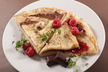 crepe with chocolate and raspberry jam