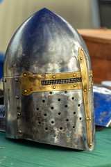 Beautiful iron helmet on the backroom
