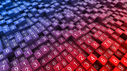 Infinite random numbers abstract background, original 3d rendering illustration