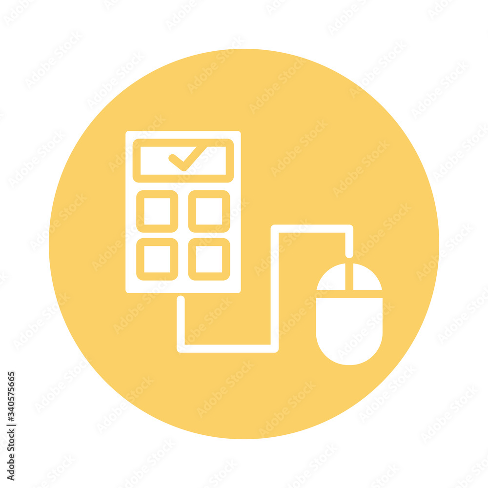 Poster calculator math with mouse block style icon