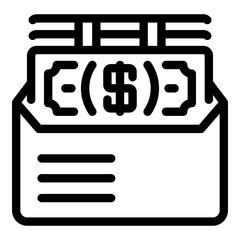 Dollars in an envelope icon. Outline dollars in an envelope vector icon for web design isolated on white background